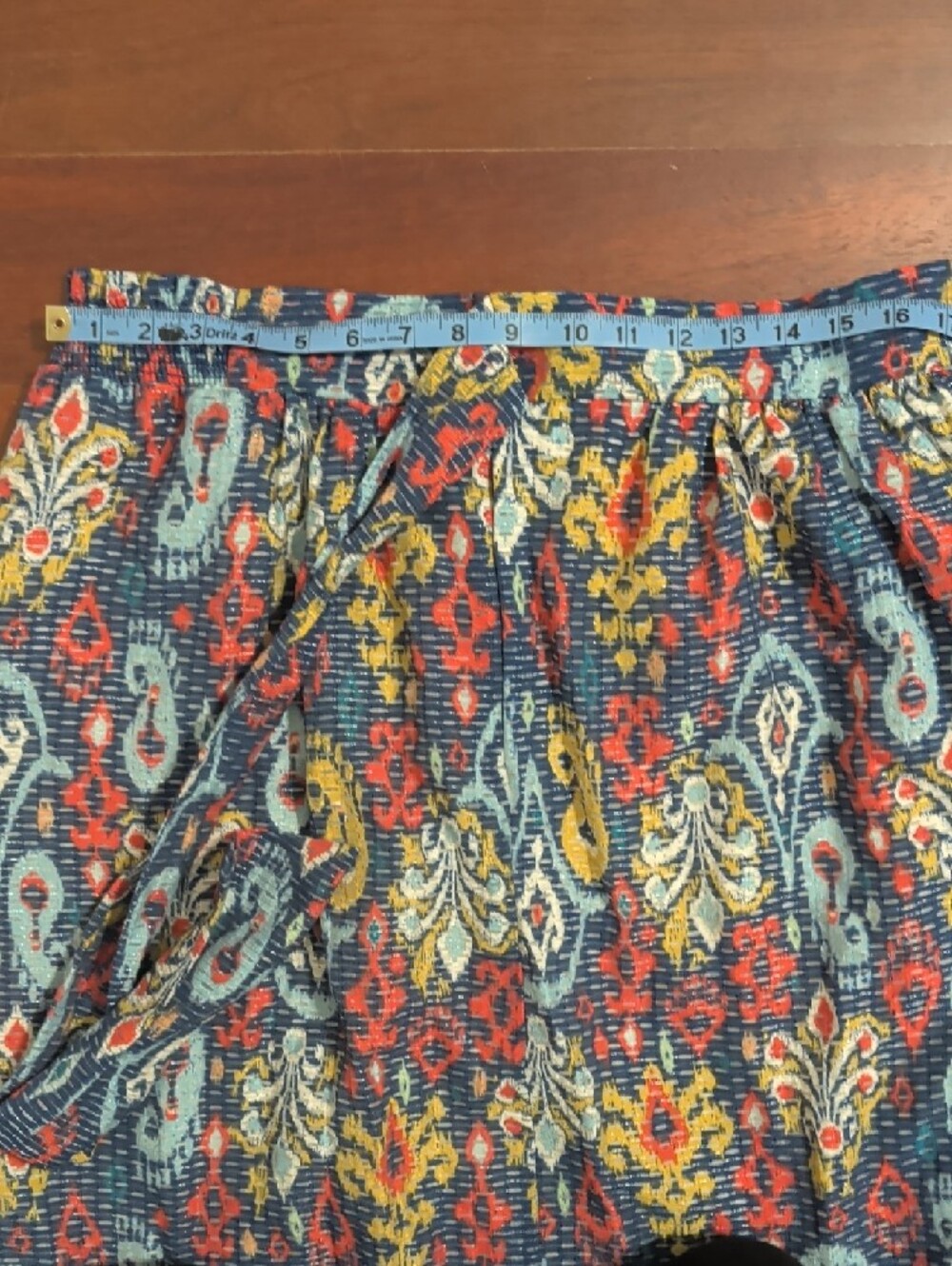 Anthropologie Edith Ruffled Midi Navy Floral Ikat Skirt with Tie Waist - Picture 7 of 8